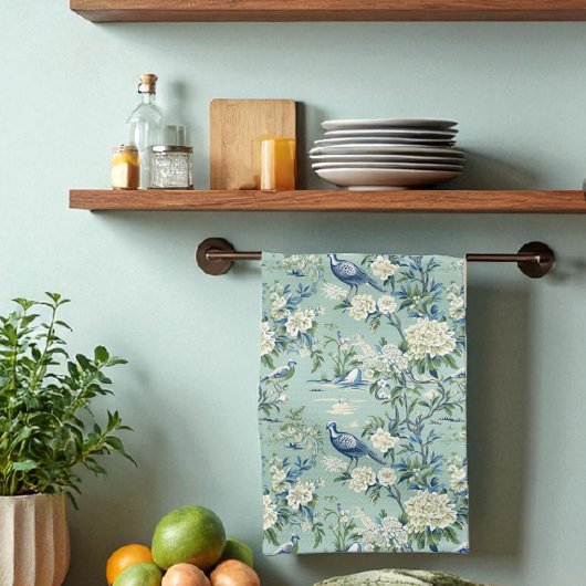 Blauw Groen Chinoiserie Stijl Bloemen Keukenhanddo Theedoek