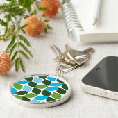 Blauw, groen, cool, trendy, moderne abstracte natu sleutelhanger (Zijkant)