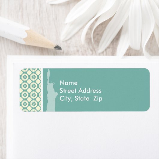 Blauw-groen & Crème Bloemen; New York Etiket (Insitu)