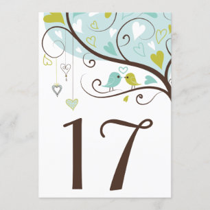 Blauw & Groen Cute Tafelnummerkaartjes met Liefd Kaart