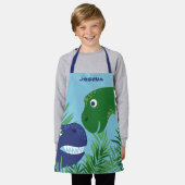 Blauw & groen deino voeg naam toe schort (Gedragen)