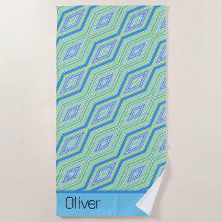 Blauw Groen Diagonaal Diamant Retro Naam Strandlak Strandlaken