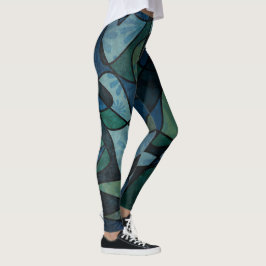 Blauw Groen Digitaal Glas in lood Uniek Abstract Leggings