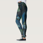 Blauw Groen Digitaal Glas in lood Uniek Abstract Leggings (Links)