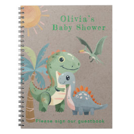 Blauw Groen Dinosaurus Jongen Baby shower Gastenbo Notitieboek