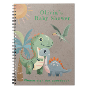 Blauw Groen Dinosaurus Jongen Baby shower Gastenbo Notitieboek