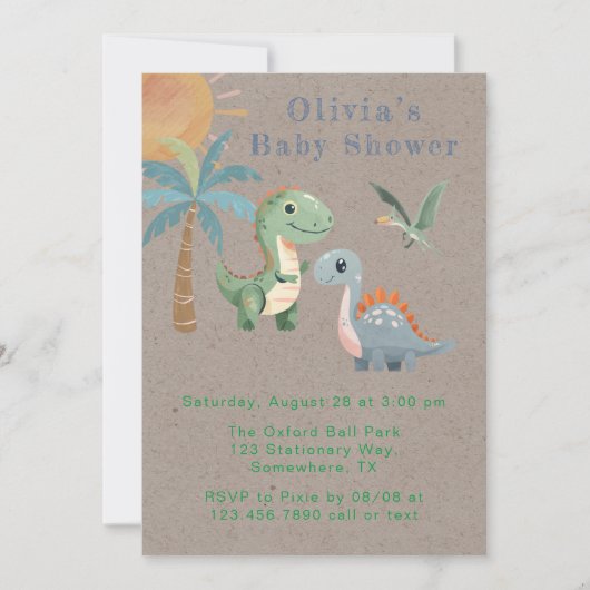 Blauw Groen Dinosaurus Jongen Baby shower Kaart (Voorkant)