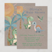 Blauw Groen Dinosaurus Jongen Baby shower Kaart (Voorkant / Achterkant)
