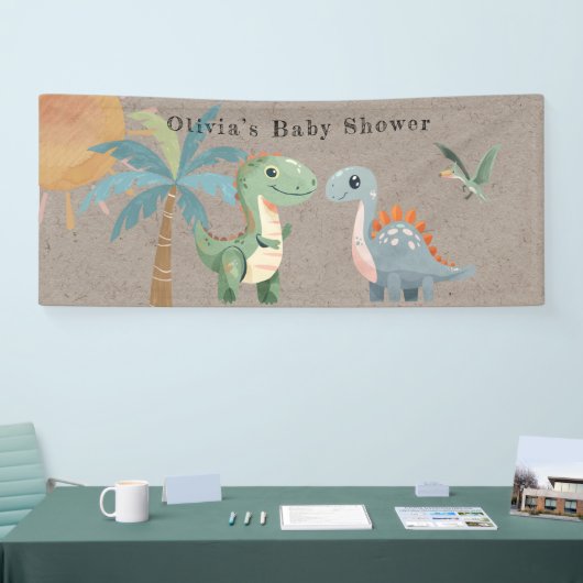 Blauw Groen Dinosaurus Jongen Baby shower Spandoek (Beurs)