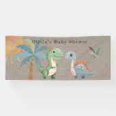 Blauw Groen Dinosaurus Jongen Baby shower Spandoek (Horizontaal)