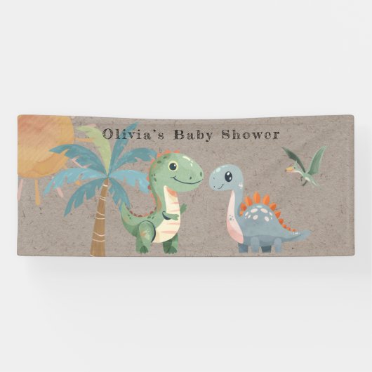 Blauw Groen Dinosaurus Jongen Baby shower Spandoek (Horizontaal)