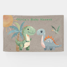 Blauw Groen Dinosaurus Jongen Baby shower Spandoek