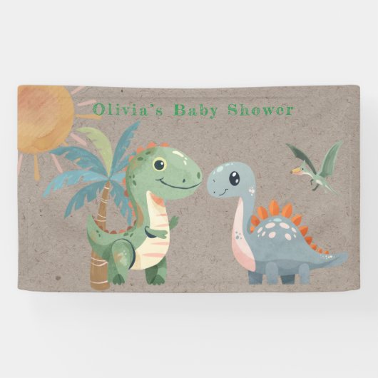 Blauw Groen Dinosaurus Jongen Baby shower Spandoek (Horizontaal)