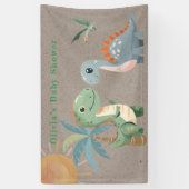 Blauw Groen Dinosaurus Jongen Baby shower Spandoek (Verticaal)