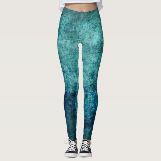 Blauw Groen Distressed Batik Look Leggings (Voorkant)