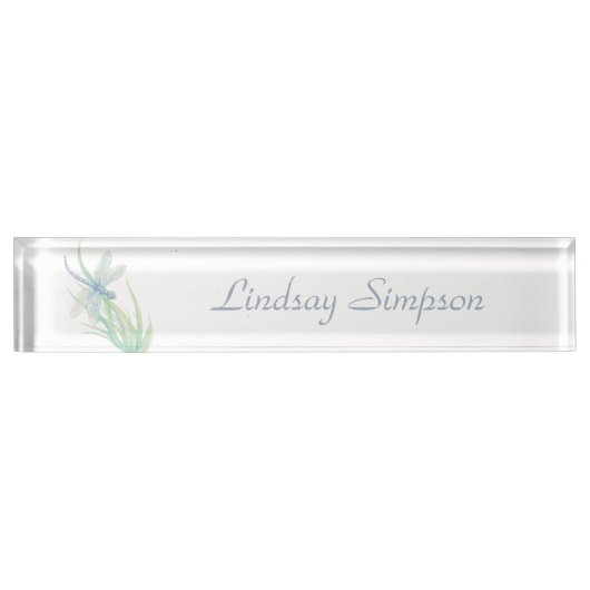 Blauw Groen Dragonfly Custom Naam Art Naambordje (Voorkant)