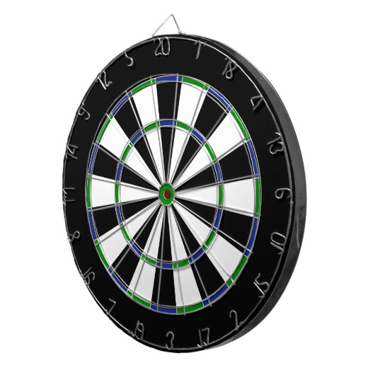 Blauw groen dubbelzwart dartboard dartbord (Voorkant Rechts)