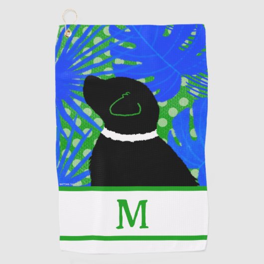 Blauw Groen Eiland Zwarte Hond Golf Handdoek (Voorkant)