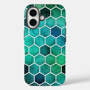 Blauw, Groen en Aqua Zeshoekige Hoes voor Telefoon
