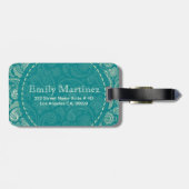 Blauw-groen en beige Creme  Paisley Bagagelabel (Achterkant horizontaal)