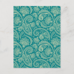Blauw-groen en beige Creme  Paisley Briefkaart