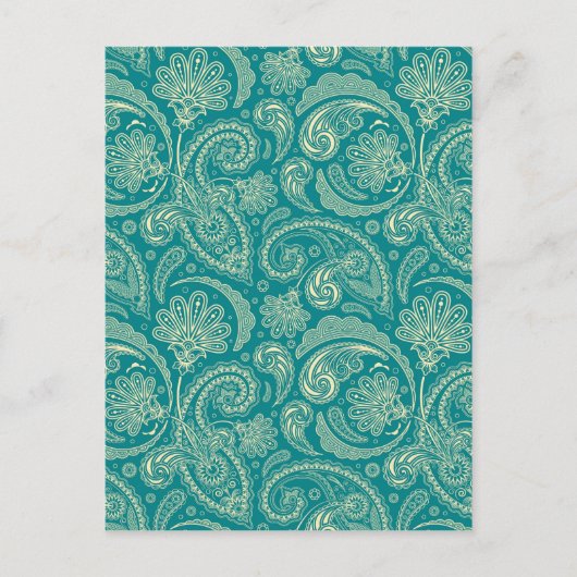 Blauw-groen en beige Creme  Paisley Briefkaart (Voorkant)