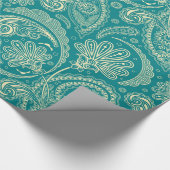 Blauw-groen en beige Creme  Paisley Cadeaupapier (Hoek)