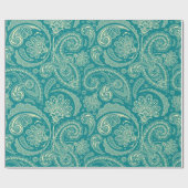Blauw-groen en beige Creme  Paisley Cadeaupapier (Vlak)