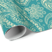 Blauw-groen en beige Creme  Paisley Cadeaupapier (Rol Hoek)