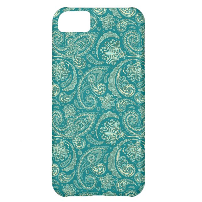 Blauw-groen en beige Creme  Paisley Case-Mate iPhone Case (Achterkant)