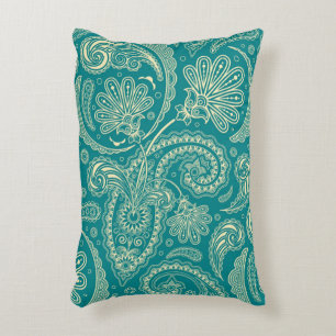 Blauw-groen en beige Creme  Paisley Decoratief Kussen