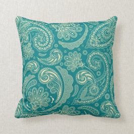 Blauw-groen en beige Creme  Paisley Kussen