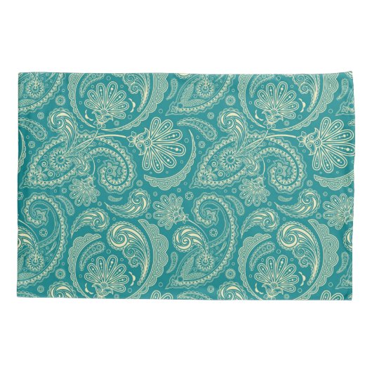 Blauw-groen en beige Creme Paisley Kussensloop (Achterkant)