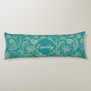 Blauw-groen en beige Creme  Paisley Lichaamskussen