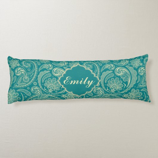 Blauw-groen en beige Creme  Paisley Lichaamskussen (Achterkant)