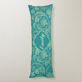 Blauw-groen en beige Creme  Paisley Lichaamskussen (Achterkant (Verticaal))