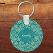Blauw-groen en beige Creme  Paisley Sleutelhanger (Voorkant)