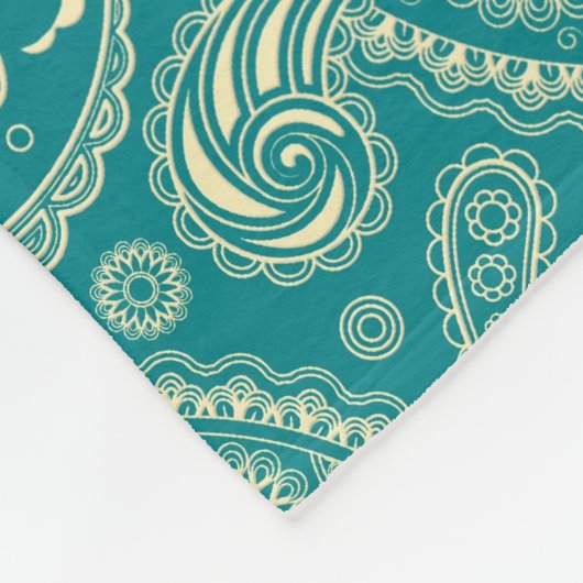 Blauw-groen en beige  Paisley Monogram Fleece Deken (Hoek)