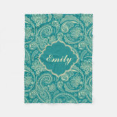 Blauw-groen en beige  Paisley Monogram Fleece Deken (Voorkant)