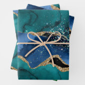 Blauw, groen en Blauwgroen Glitter Peacock Agate Inpakpapier Vel (In situ)