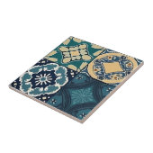 Blauw, Groen en Bleek Geel Keramische Marokkaanse  Tegeltje (Zijkant)