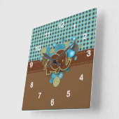 Blauw, groen en bruin geplakt Baby Vierkante Klok (Hoek)