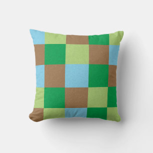 Blauw groen en bruin vierkantspatroon kussen