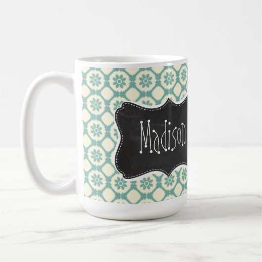 Blauw-groen en Cream Floral;  alkbord Koffiemok (Links)