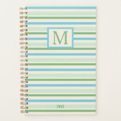 Blauw groen en crème strepen Monogram Jaar Planner (Voorkant)