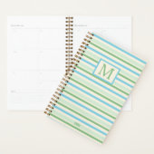Blauw groen en crème strepen Monogram Jaar Planner (Display)