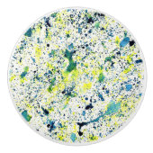 Blauw, Groen, en Geel Abstract Keramische Knop (Voorkant)