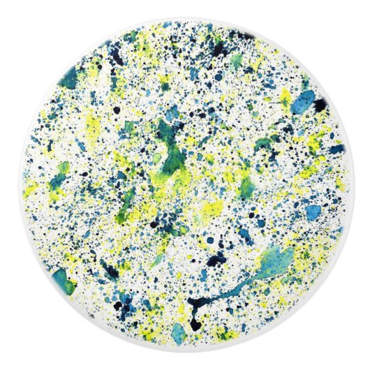 Blauw, Groen, en Geel Abstract Keramische Knop (Voorkant)