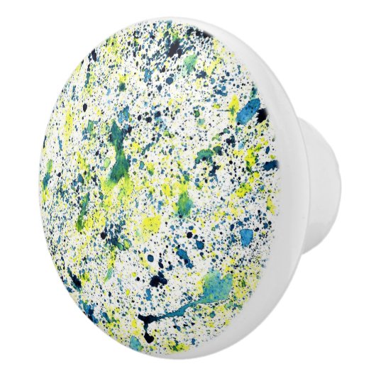 Blauw, Groen, en Geel Abstract Keramische Knop (Rechts)