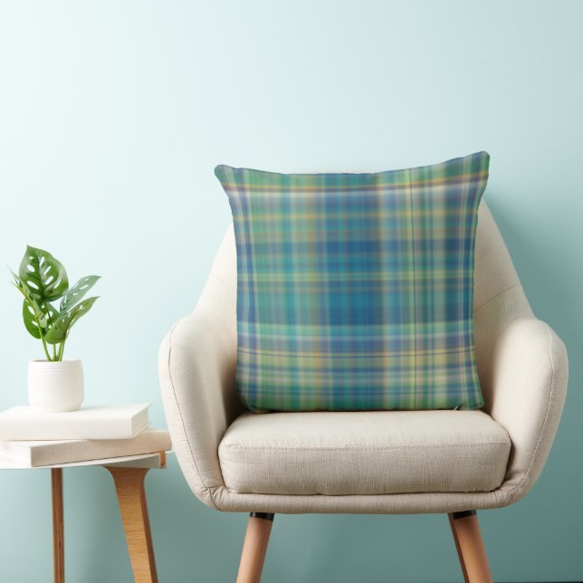 Blauw, Groen en geel Plaid Kussen (Stoel)